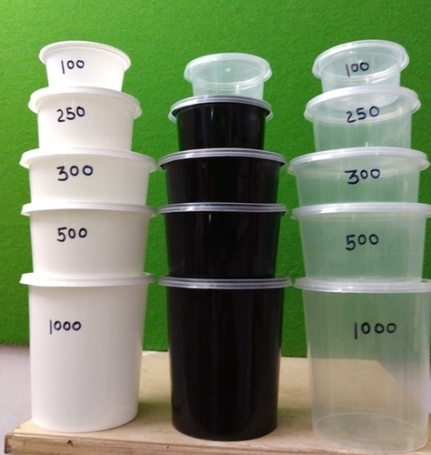 Hk Plastic Food Container - Plastic, All Sizes Available | Round & Rectangle Shapes, Available in Black and White Colors