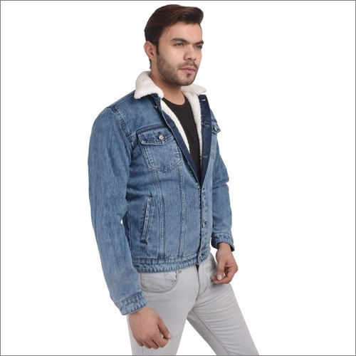 Men Hooded Faux Fur Collar Jean Jacket Fur Lining Fleece Jacket Denim Coat  Parka | eBay