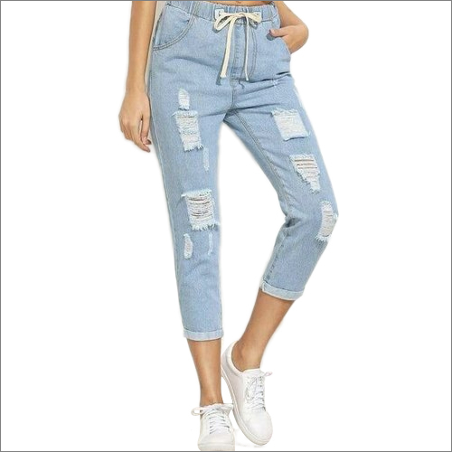 Blue Ladies Designer Ripped Jeans