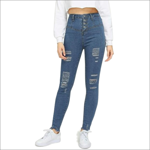 Blue Ladies Ripped Jeans