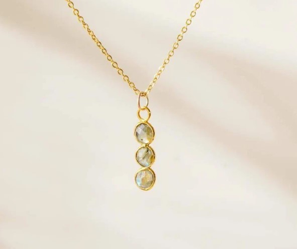 Labradorite Necklace Three Piece Bezel Pendant Birthstone Gemstone Bracelet. ( 18 inch Long Nacklace