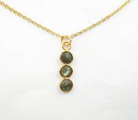 Labradorite Necklace Three Piece Bezel Pendant Birthstone Gemstone Bracelet. ( 18 inch Long Nacklace