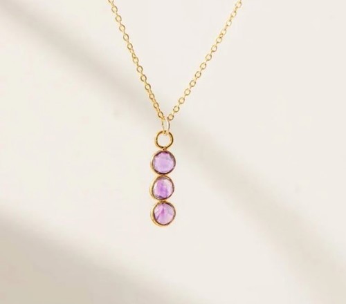 Amethyst Necklace Three टुकड़ा Bezel Pendant February Birthstone Gemstone Bracelet ) 18 inch Long Necklace