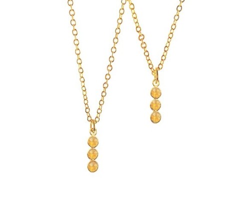 Citrine Three टुकड़ा Bezel Necklace November Birthstone Gemstone Pendant 18 inch Long