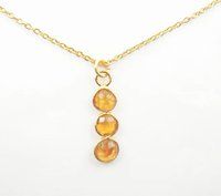 Citrine Three Piece Bezel Necklace November Birthstone Gemstone Pendant 18 inch Long