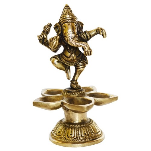 Lord Ganesha Dancing Statue on Deepak Made of Brass