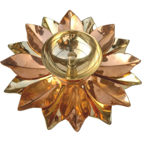 Polishing Flower Design Multi Color Pooja Ghar Akhand Diya Jyot - Oil Lamp