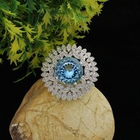 925 Sterling Silver Big Blue Topaz Flower Ring