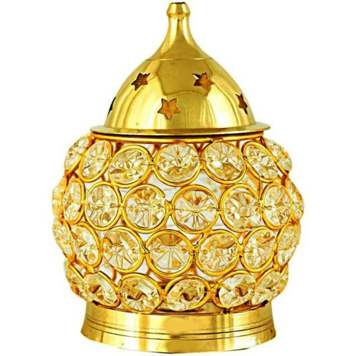 Decorative Small matki shape crystal look Brass Made akhand Oil lamp stand/diya stand/deepak