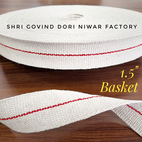 1.5 Inch Basket White Cotton Niwar Texture: Plain