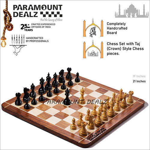 Wooden Taj Style Chess Pieces in Sheesham & Box Wood & 19 Inch 21 Inch Sheesham Maple Wooden Chess Board