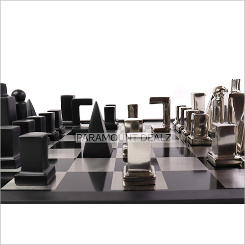 Aluminium Geometric Style Chess Pieces set - Silver And Black