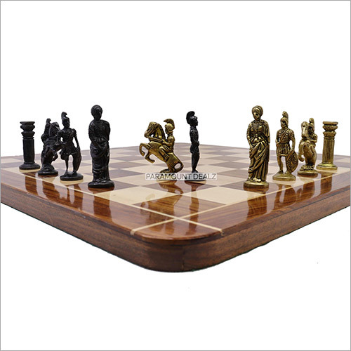 21 Inch Roman Brass Chess Set - Gold And Black color coins