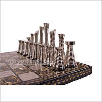 In Shiny Silver And Black Colorbrass Metal Modern  Design Luxury Chess Pieces And Board Combo Set