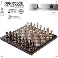Brass Metal Staunton Design Luxury Chess Pieces And Board Combo Set In Shiny Silver And Black Color