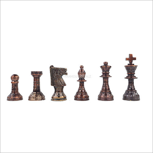 Brass Metal French Lardy Design Luxury Chess Pieces And Board Combo Set In Shiny Copper And Black Color