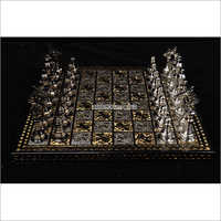 Brass Metal Luxury Chess Pieces And Board Combo Set In Shiny Sillver And Black Color