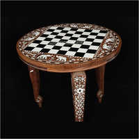 Inlaid Wood Chess Table Vintage Rustic Collection - Living Room Decor