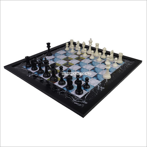 Multicolor 21 Inch Wooden Laminated Chess Board With 3.75 Inch Plastic Pieces And Velvet Pouch