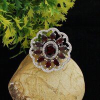 925 Sterling Silver Garnet Flower Designer Ring