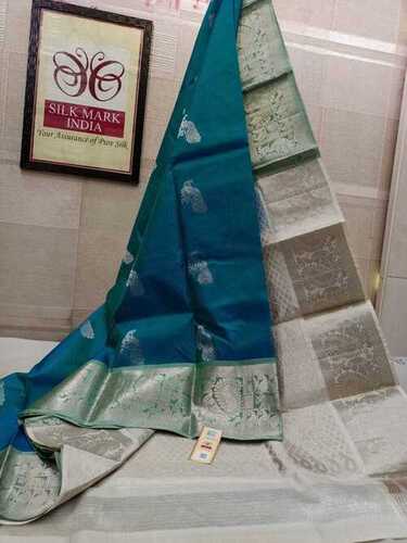 pure kanjivaram silk with silver jarie unique colour