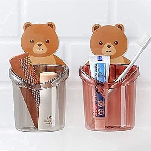Self Adhesive Teddy Bear Brush Toothpaste Holder
