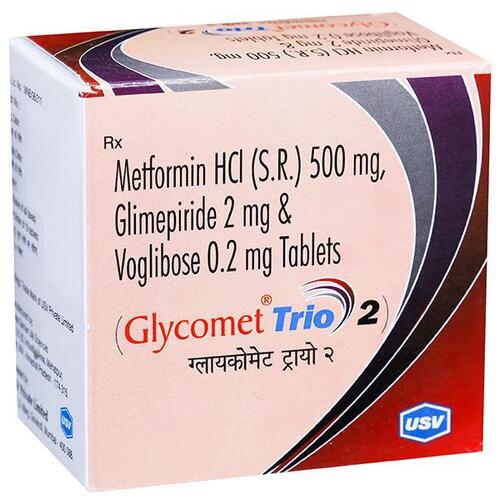 Glycomet Trio 2 (Voglibose-Glimepiride-Metformin) 0.2mg/2mg/500mg SR Tablets