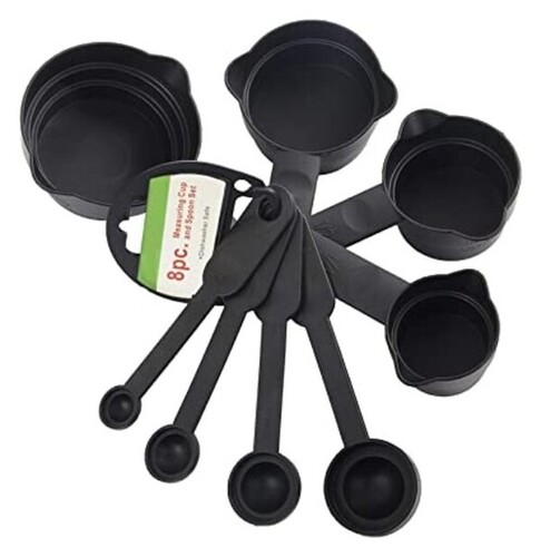 8 Pcs Black Plastic Measuring Cups Spoon