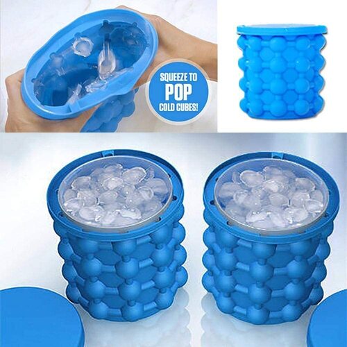 Blue Silicone Ice Cube Maker Space Saving Ice Cube Genie