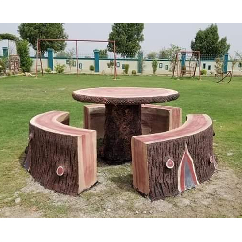Wooden Park Bench - Concrete Material, Circular Shape, Brown Color | Durable Seating, Weather Resistant, Comfortable Design