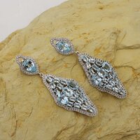 Blue Topaz Designer Long Danglers Silver Earring