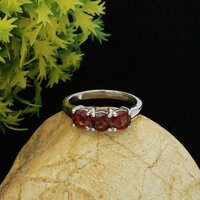 Garnet Three Stone Silver Ring