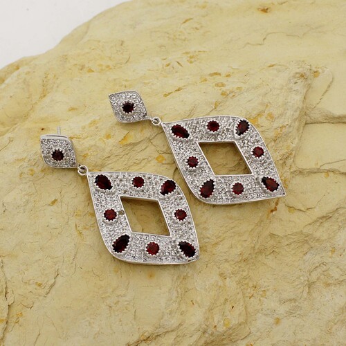 Garnet Designer Dangler Silver Earring