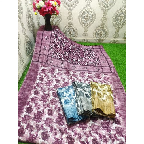 Fancy Printed Linen Saree