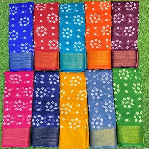 Different Available Multicolor Cotton Laheriya Saree