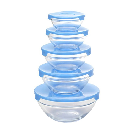 5 Pcs Glass Bowl Set With Lid Design: Plain