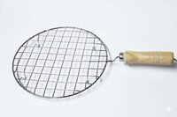 Square Papad Roaster - Stainless Steel With Wooden Handle,  Available In Square And Round Shapes, Silver Color, Durable For Home And Restaurant Use