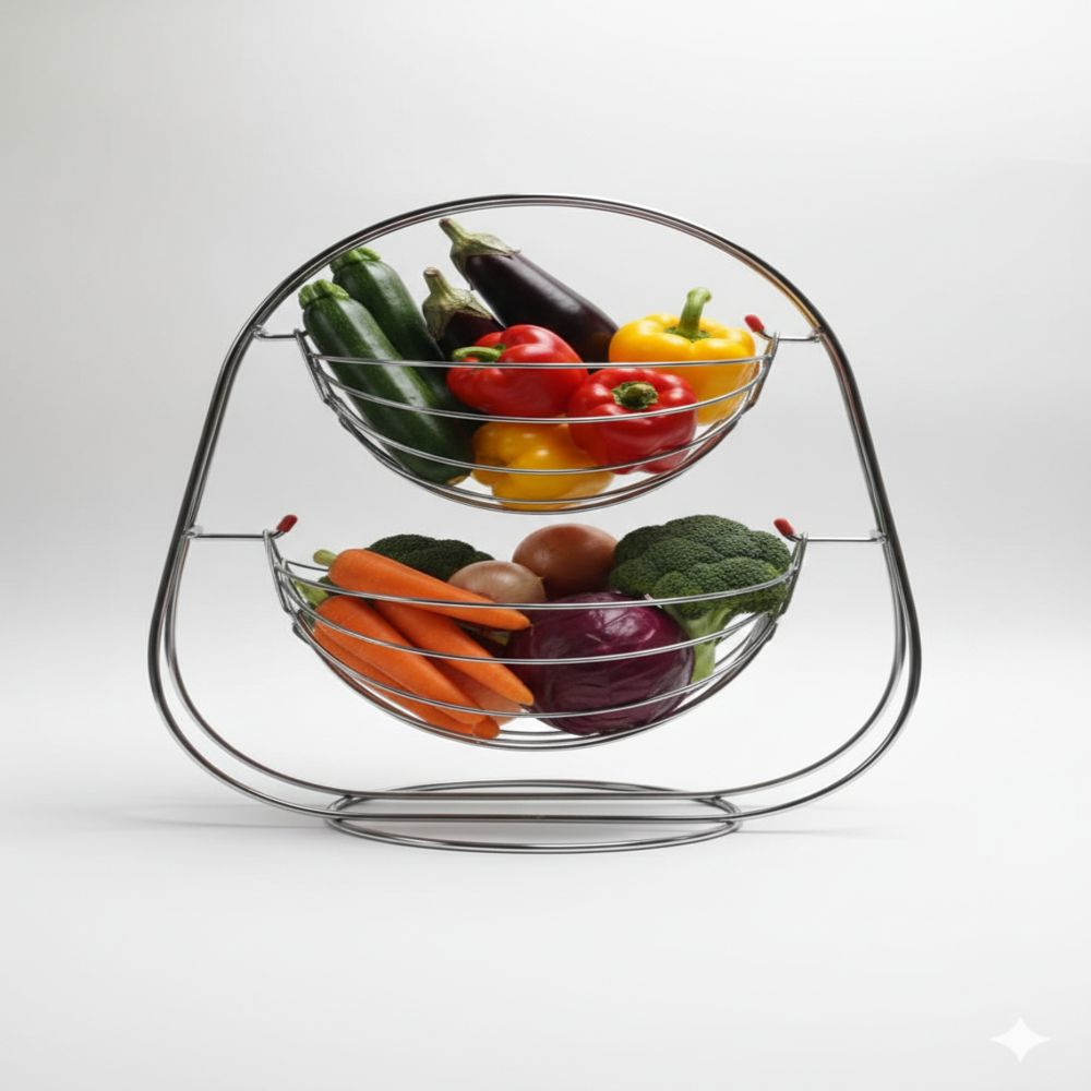 SS 2 TIER FRUIT BASKET