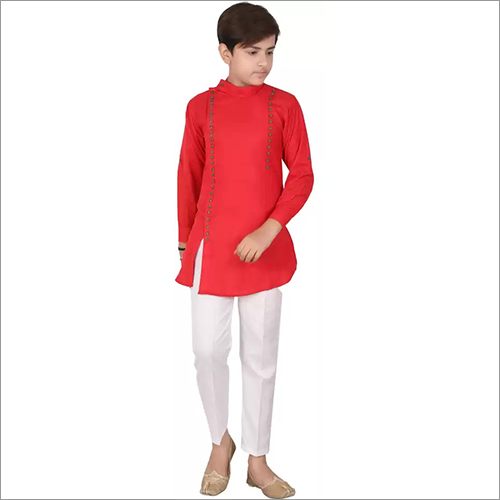 Red Side Button Kurta Pajama