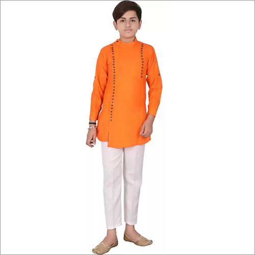 Orange Side Button Kurta Pajama