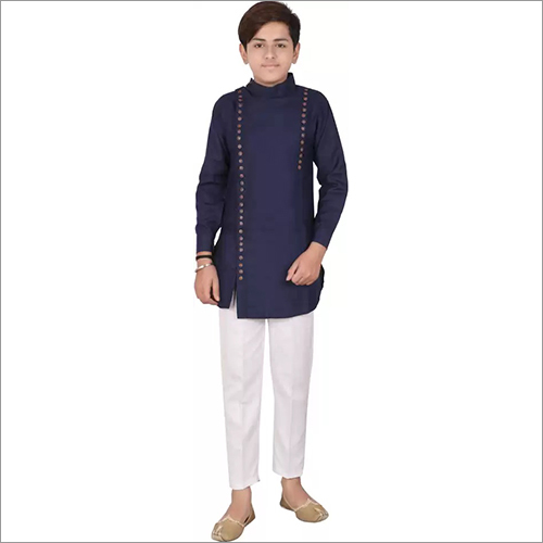 Navy Blue Side Button Kurta Pajama