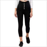 Ladies 7 Button Black Jeans