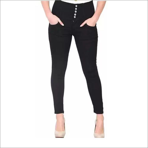 Washable Ladies 5 Button Black Jeans