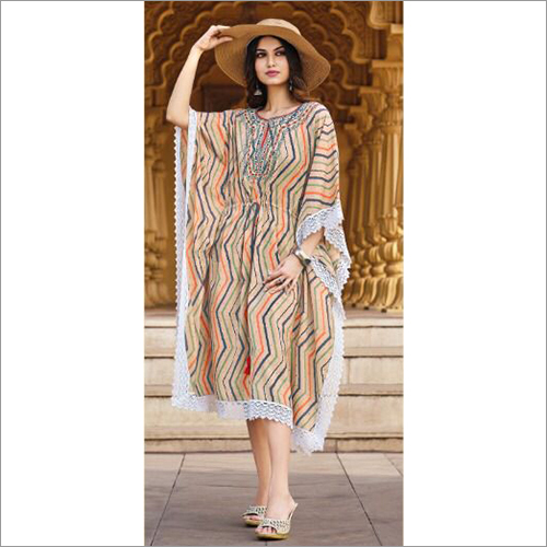 Mittoo Rayon Print With Cotton Lace Fancy Kaftan