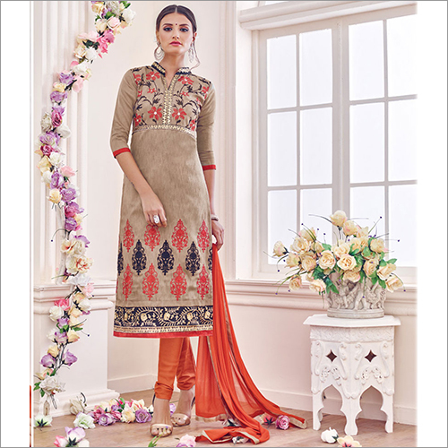 Chanderi Cotton And Banglori Silk Unstitched 3 Pieces Suit