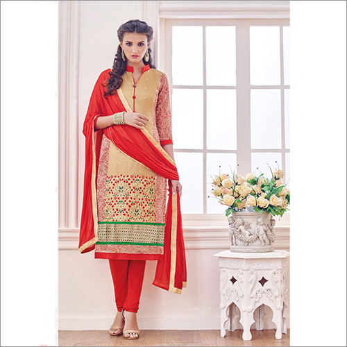 Stylish Chanderi Cotton And Banglori Silk Unstitched 3 Pieces Suit
