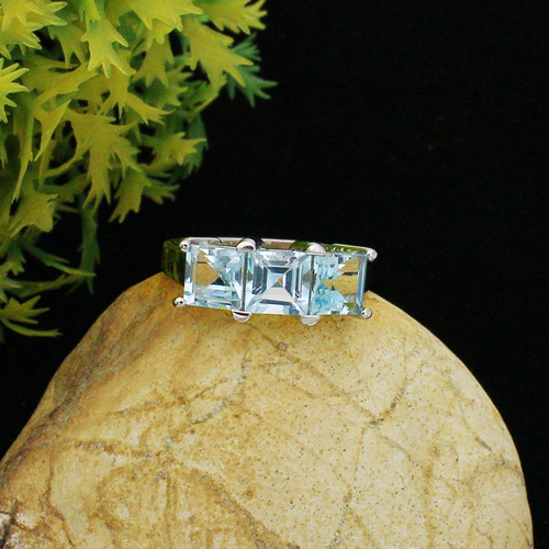 Blue Topaz Square Band Silver Ring