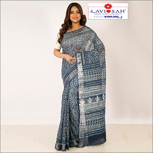 Cotton Jari Border Hand Block Print Saree - High-Quality Cotton, Vibrant Patterns & Colors, Handcrafted Relief Printing Technique