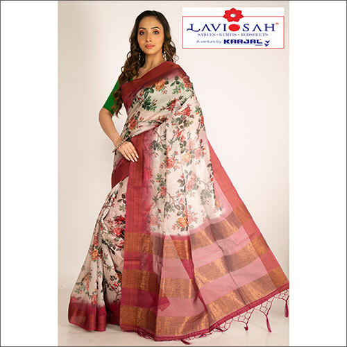 Casual Designer Cotton Jari Border Digital Print Saree
