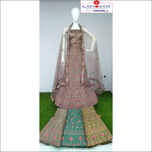 Modern Net Glitter Multi Work Lehenga